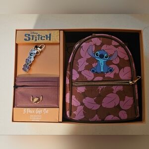 Backpack - Stitch mini backpack, credit card case, and keychain set.